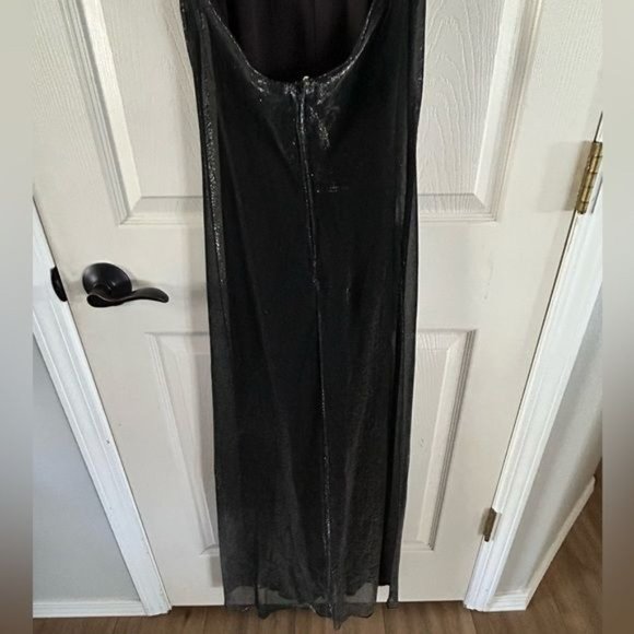 Thea Dora Halter Evening Gown, Black Shimmer Rhinestone Pleated Whimsigoth Sz 10 - Picture 14 of 15